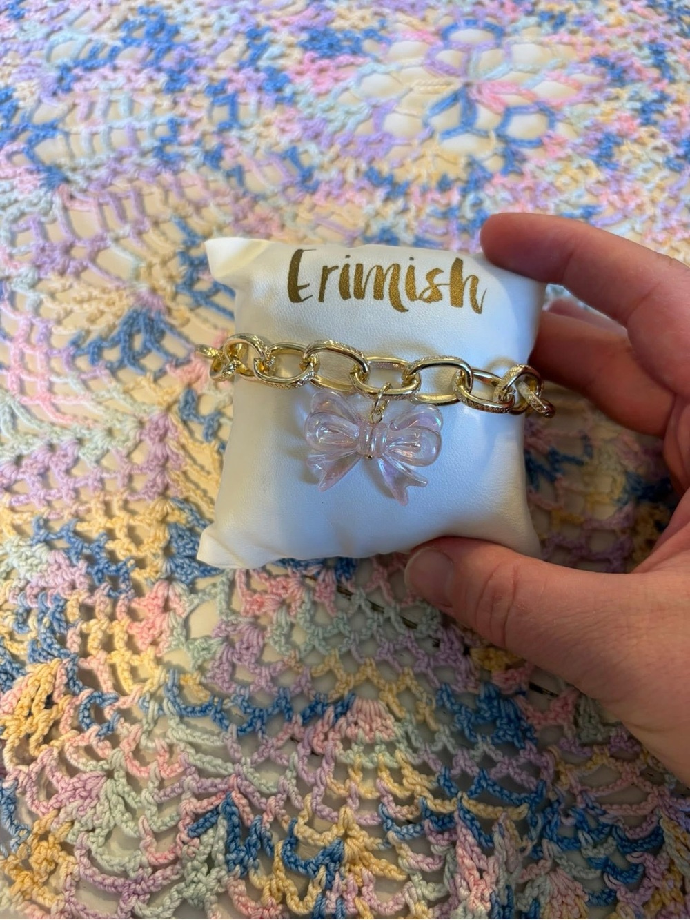 Erimish Gold Chain Bracelet with Light Pink Bow Charm